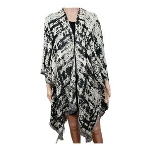 Lane‎ Bryant Shawl Kimono Wrap with Fringe Black & White One Size / Oversized